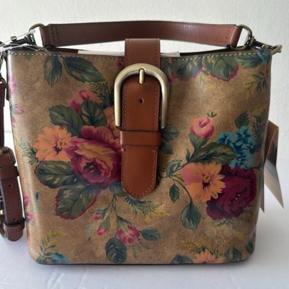 Patricia Nash Irving Bucket Handbag Leath Distressed Vintage Victorian Garden - Picture 5 of 16
